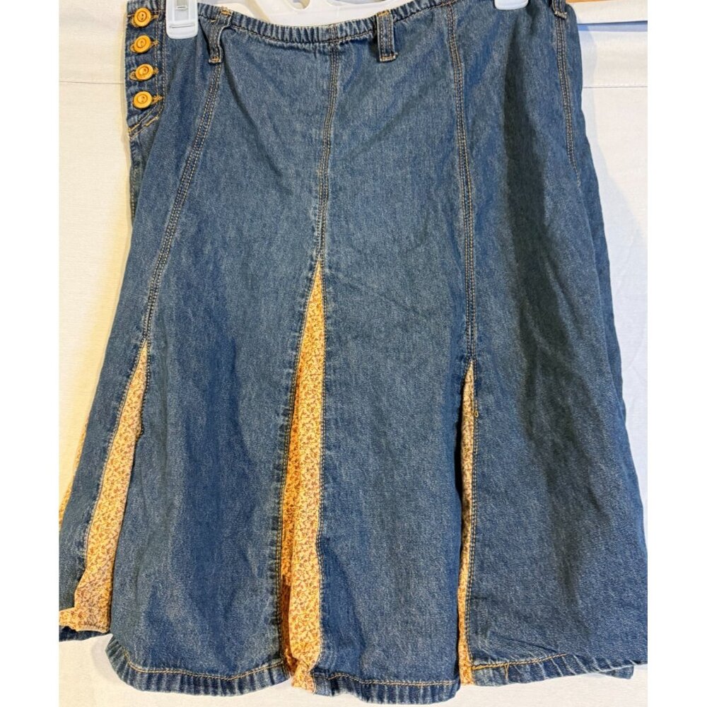 Vintage Denim Flare Boho Skirt Ruffle Women’s Hippie 9 Large Girlie 70s Retro